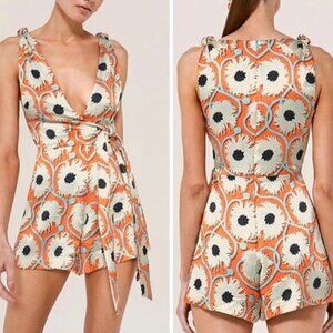NEW Alexis Kerissa Floral Print V-Neck Orange and Cream Sleeveless Romper